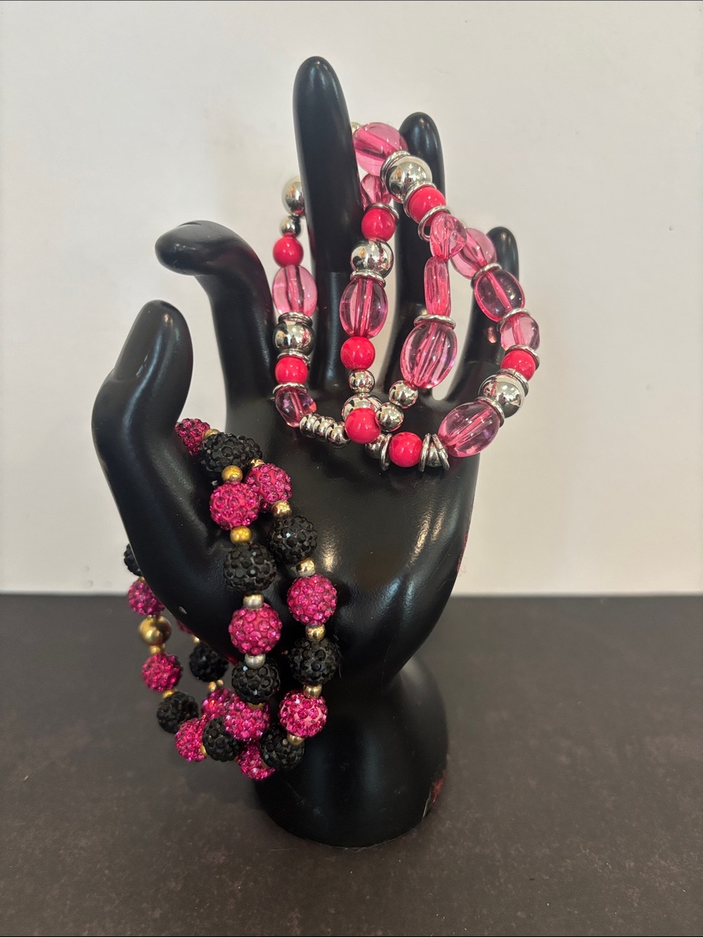 Lot of 4 Pink Beaded Stretch Bracelet Set
